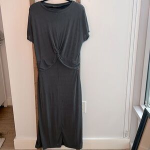 Maxi short sleeve light weight charcoal metallic dress
